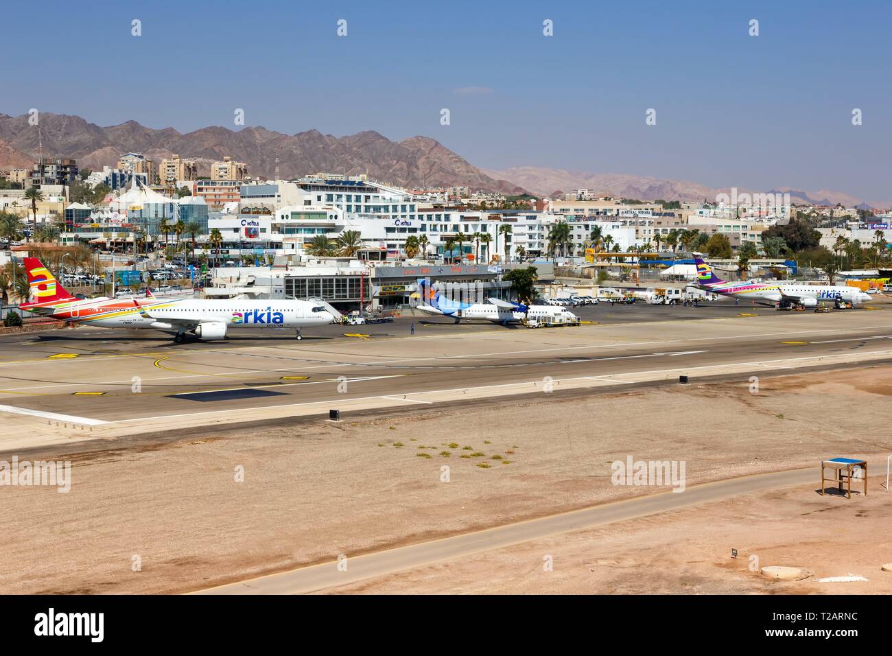 Eilat, Israel – February 21, 2019: Overview of Eilat airport (ETH) in Israel. | usage worldwide Stock Photo