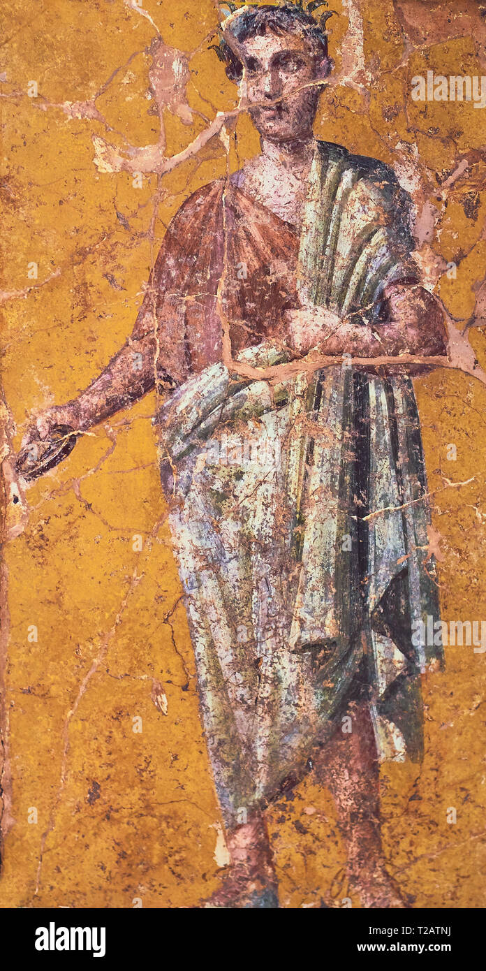 Clothing in ancient Rome, Fresco of a man painted in a Domus of Pompeii, the ancient Roman city of Pompeii, a UNESCO heritage site, destroyed by the e Stock Photo