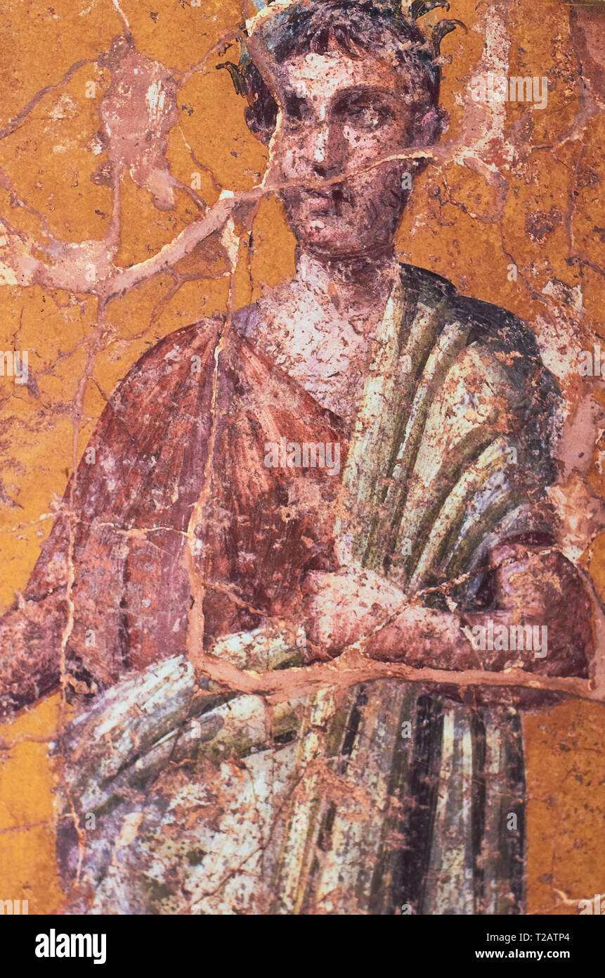 Clothing in ancient Rome, Fresco of a man painted in a Domus of Pompeii, the ancient Roman city of Pompeii, a UNESCO heritage site, destroyed by the e Stock Photo