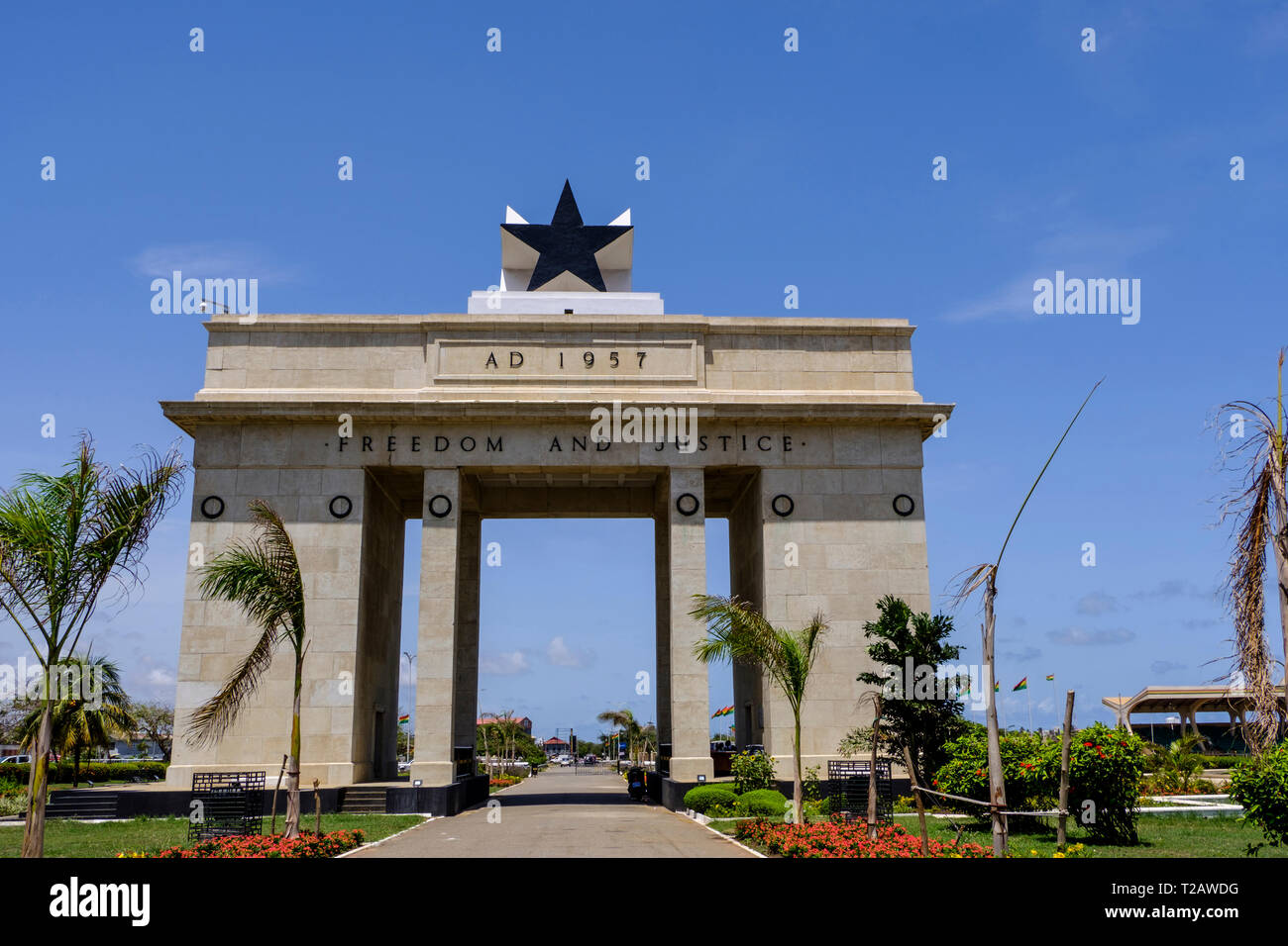 ACCRA,GHANA - APRIL 11 2018: Beautiful arch of Black Star Gate Monument, part of Independence Square, venue for many national celebrations Stock Photo