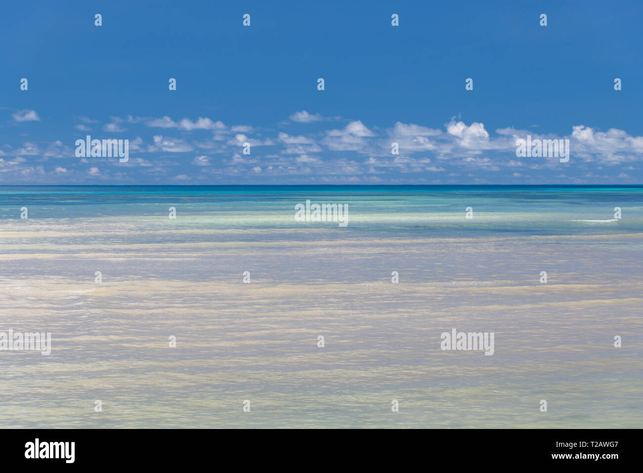 Shades of blue sea on Praslin, the Seychelles Stock Photo