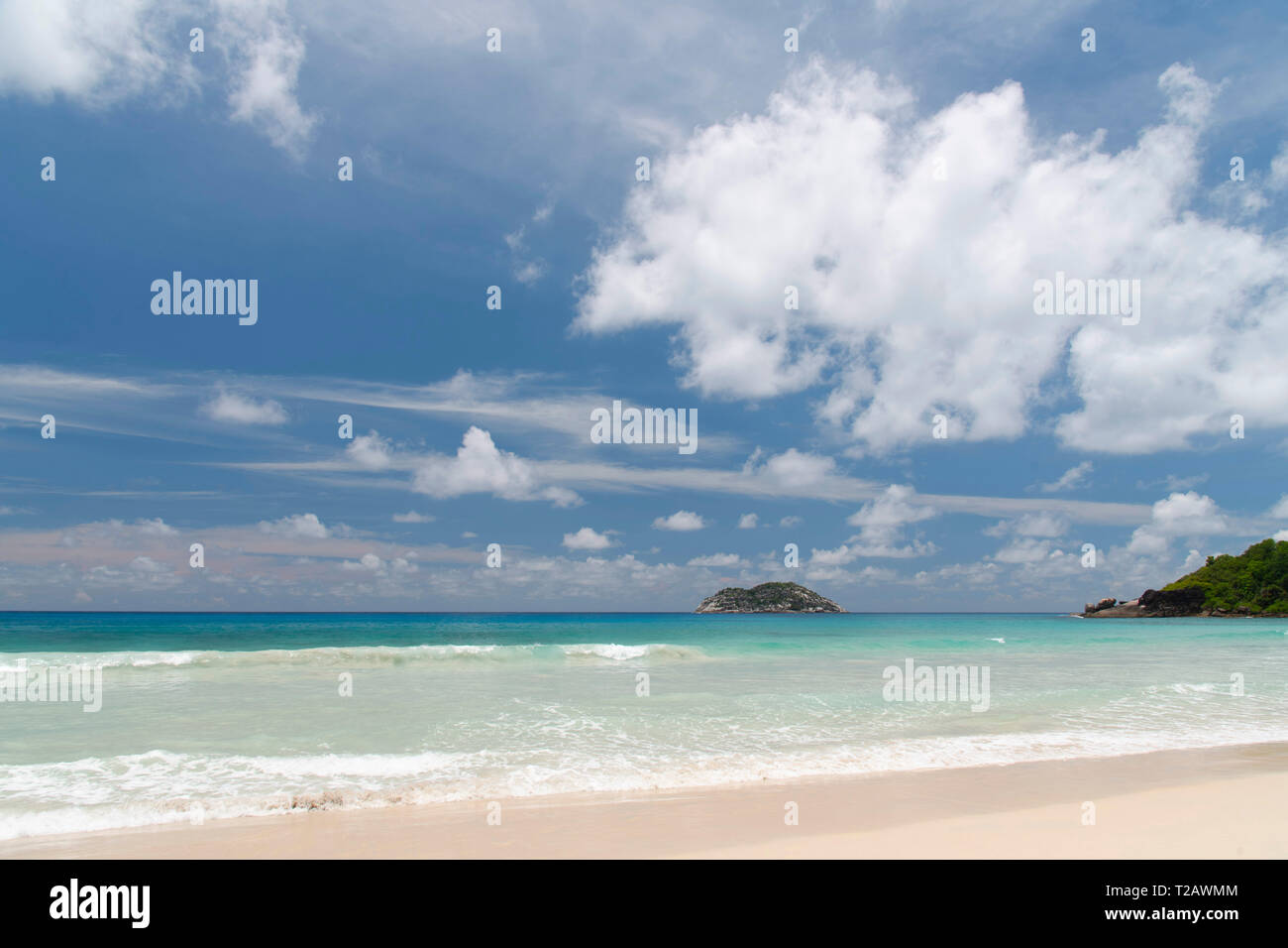 Grand Anse looking toward Il aux Vaches off the coast of Mahe, the Seychelles Stock Photo