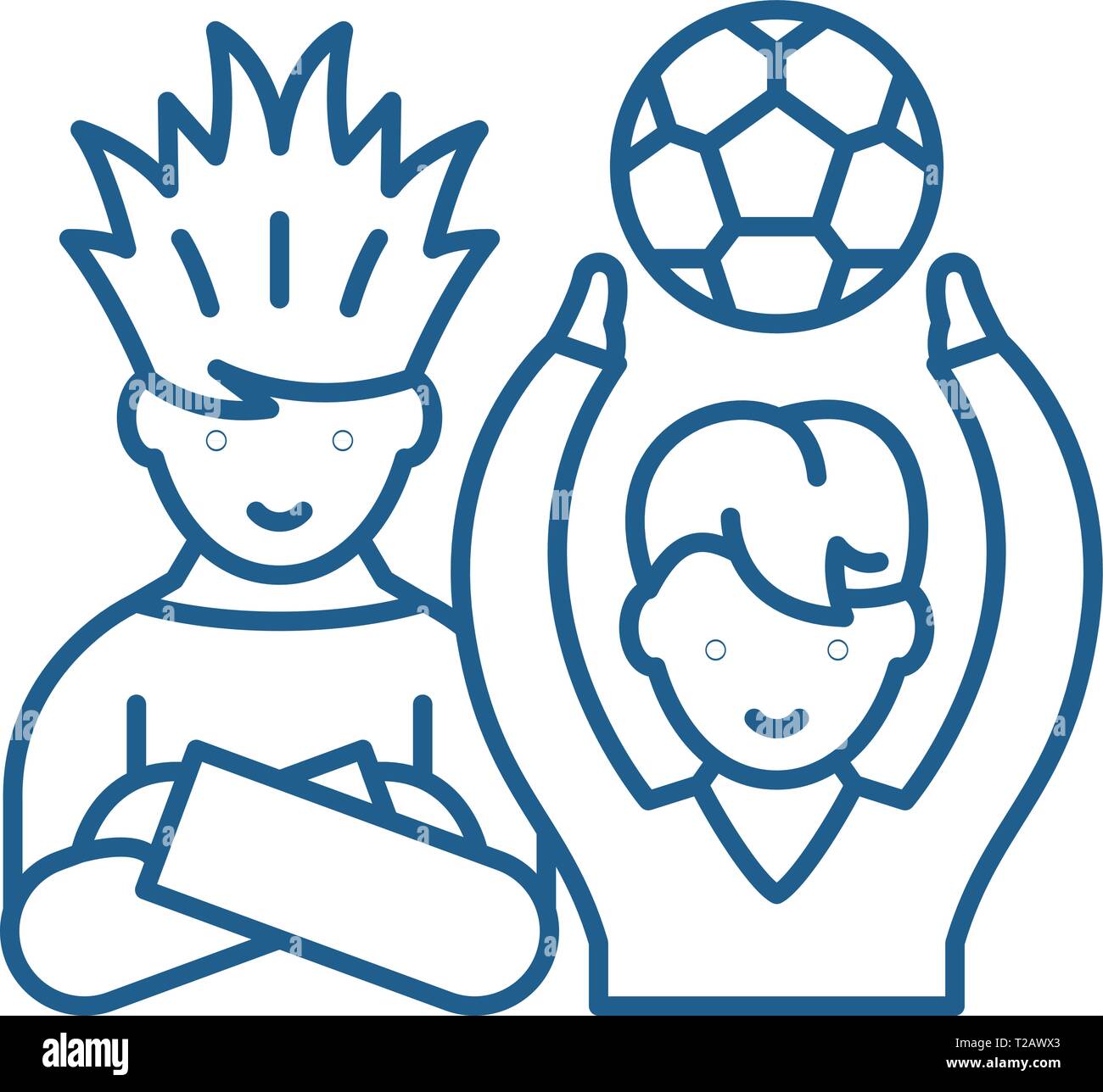 Football fans line icon concept. Football fans flat vector symbol, sign, outline illustration