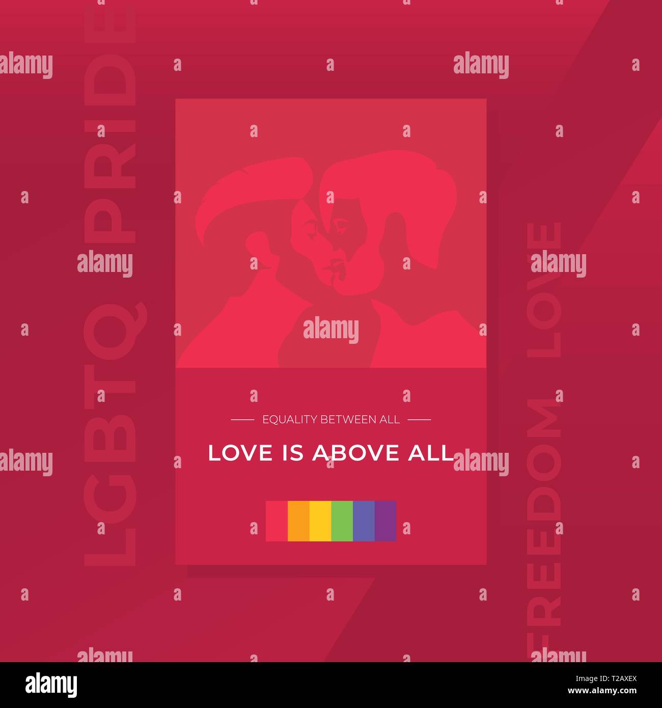 LGBT pride concept. Support for LGBTQ Couples. Couple kissing. Freedom. Love. Vector. Template for poster, banner, flyer. Stock Vector