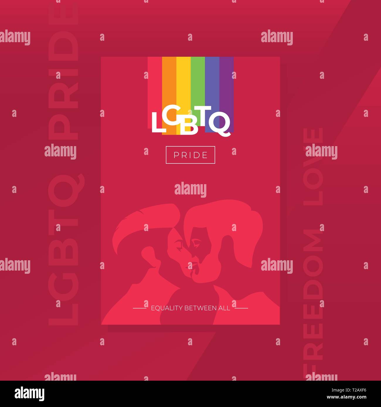 LGBT pride concept. Support for LGBTQ Couples. Couple kissing. Freedom. Love. Vector. Template for poster, banner, flyer. Stock Vector