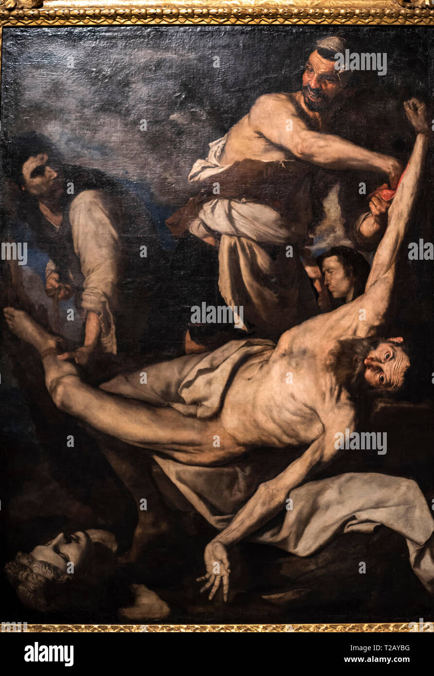 José de Ribera (Xàtiva 1591-Napoli 1652),martyrdom of Saint Bartholomew (1644),National Art Museum of Catalonia,Barcelona,Spain. Stock Photo