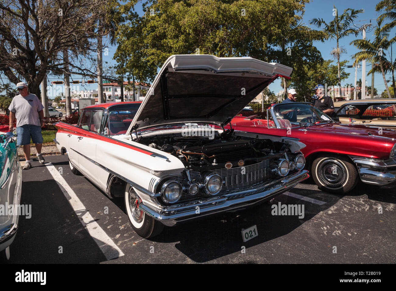 Naples, Florida, USA – March 23,2019: White 1959 Oldsmobile 98 at the 32nd Annual Naples Depot Classic Car Show in Naples, Florida. Editorial only. Stock Photo