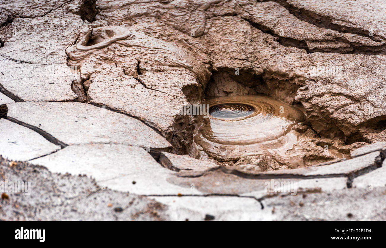 Hot Springs in Te Puia, Rotorua in New Zealand on the North Island. Close-up Stock Photo