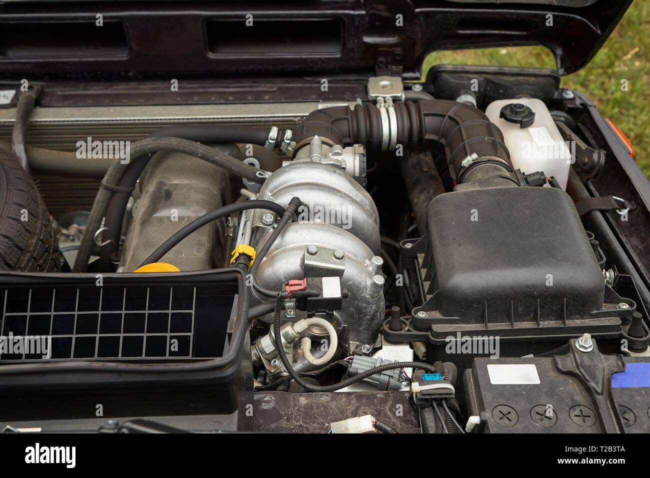 Old Car Engine Bay Stock Photo Alamy