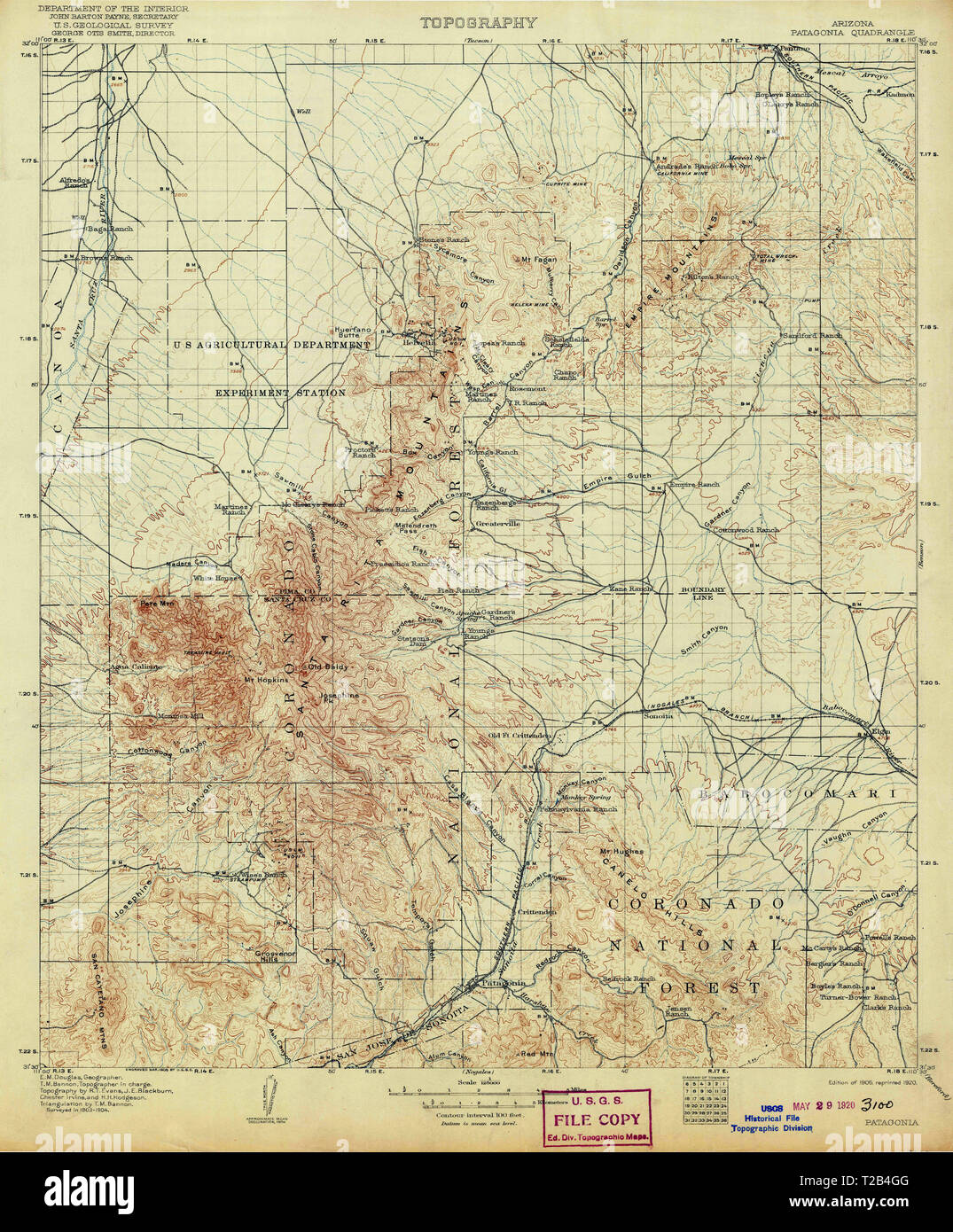 USGS TOPO Map Arizona AZ Patagonia 315392 1905 125000 Restoration Stock