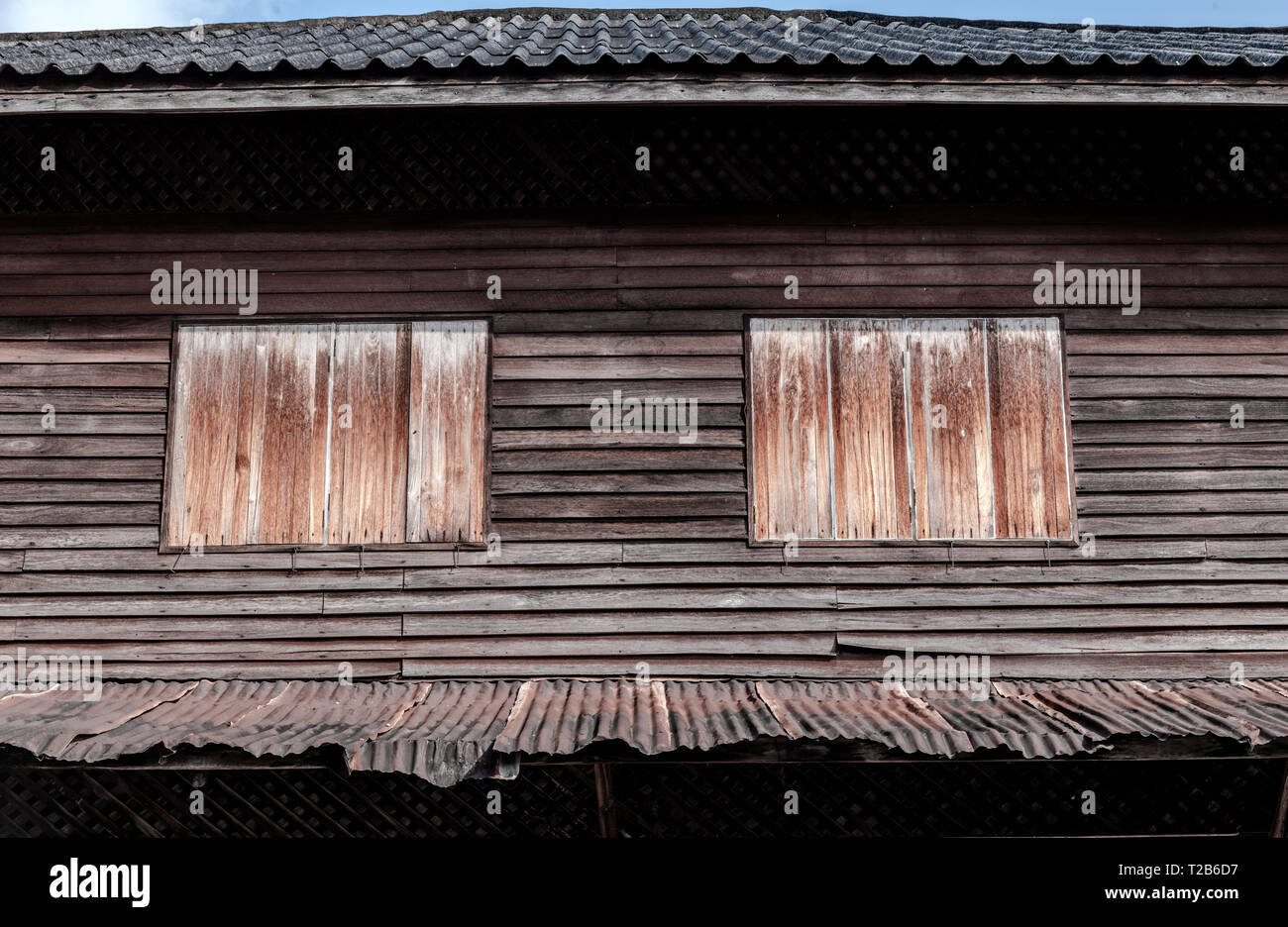 Old wooden house in old town village for tourism in Thailand. Stock Photo