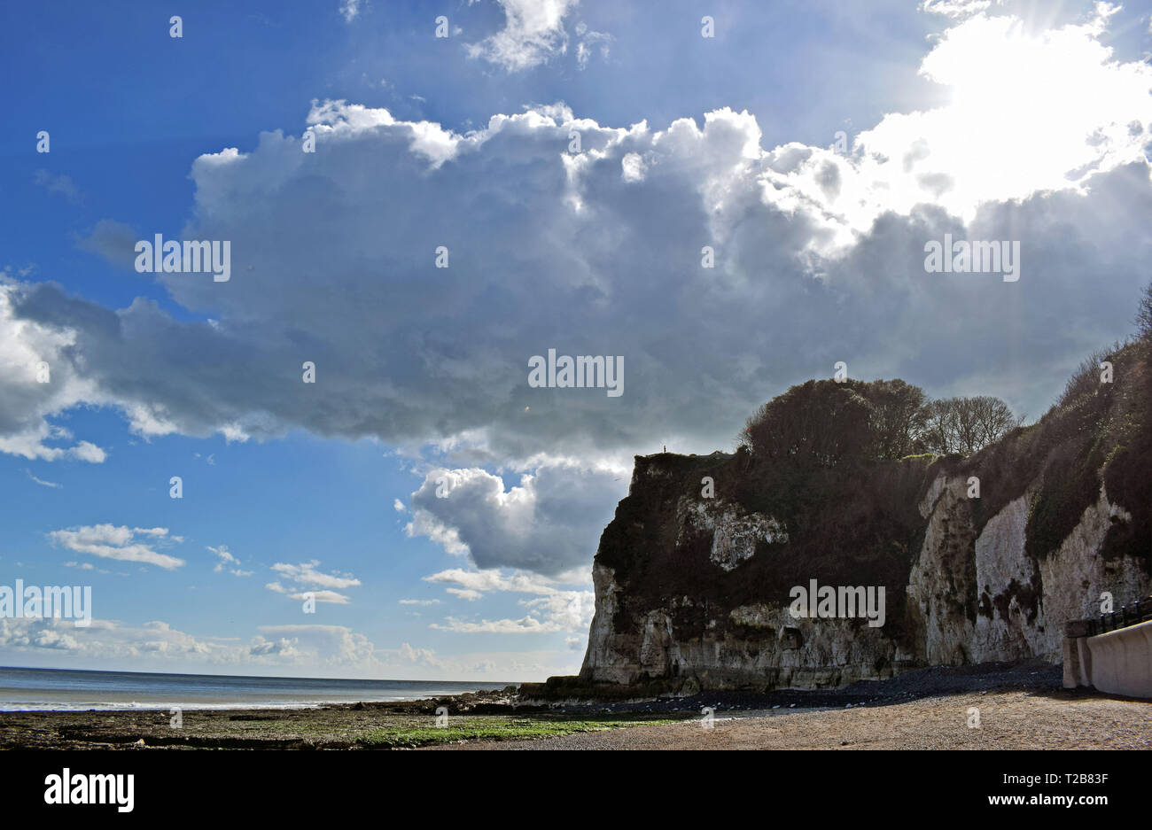 sea scene taken in Saint Margaret's bay with dramatic sky over the cliffs Stock Photo