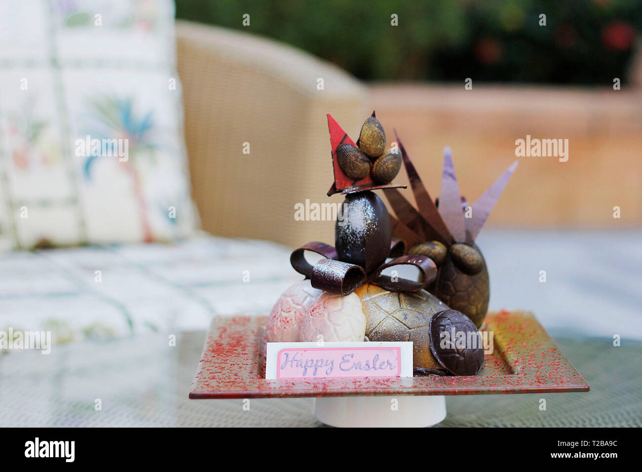 Decorated Easter eggs for sale. Stock Photo