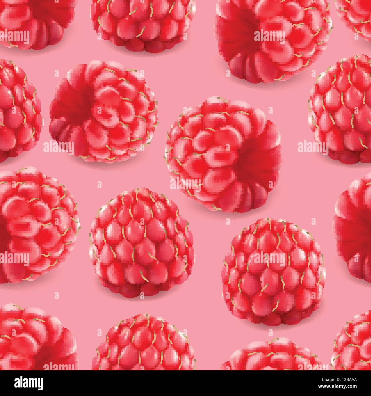 Raspberries seamless pattern. 3d realistic vector berries. Stock Vector