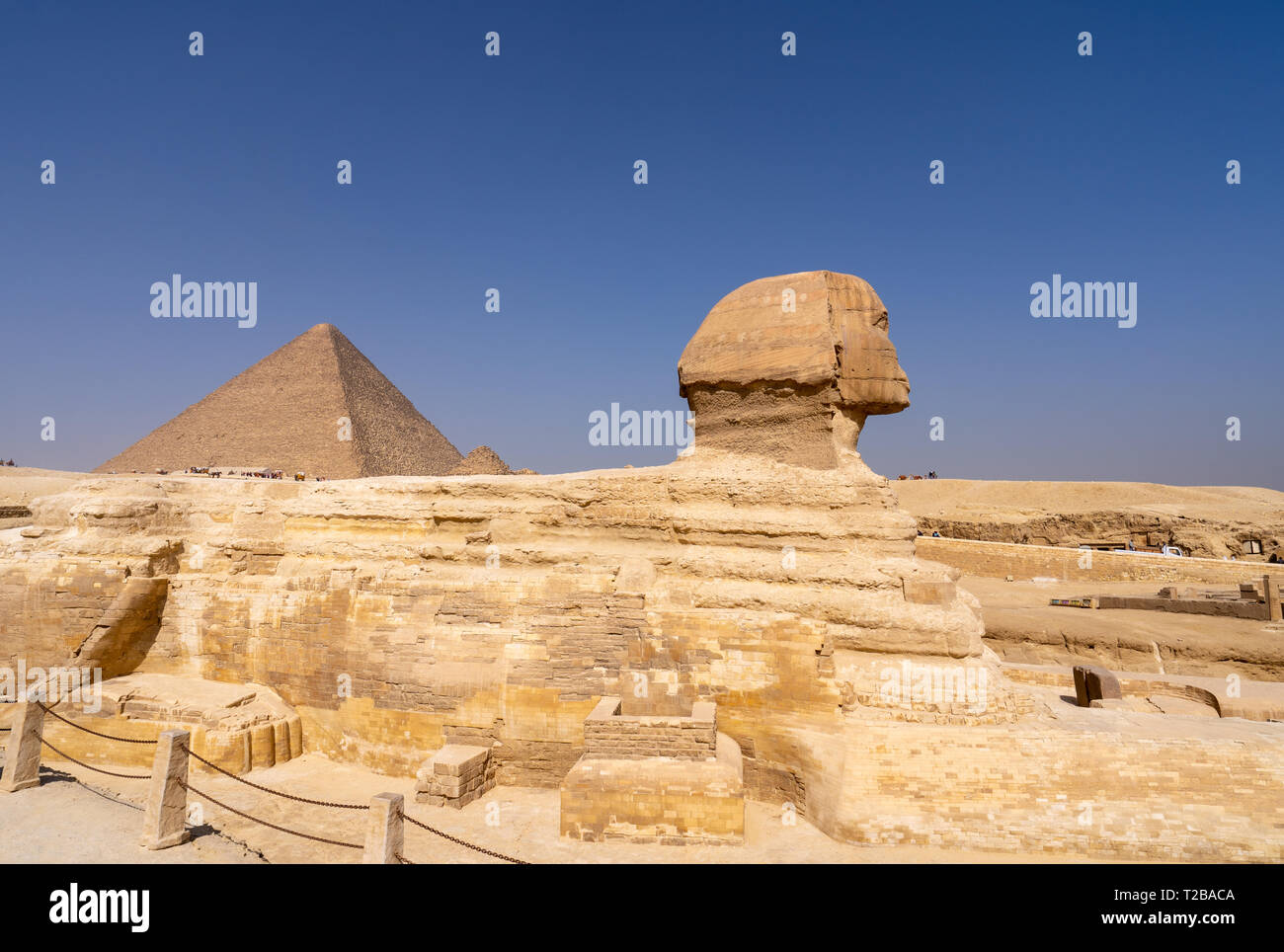 Great Sphinx of Giza, with the Great Pyramid in the background Stock ...