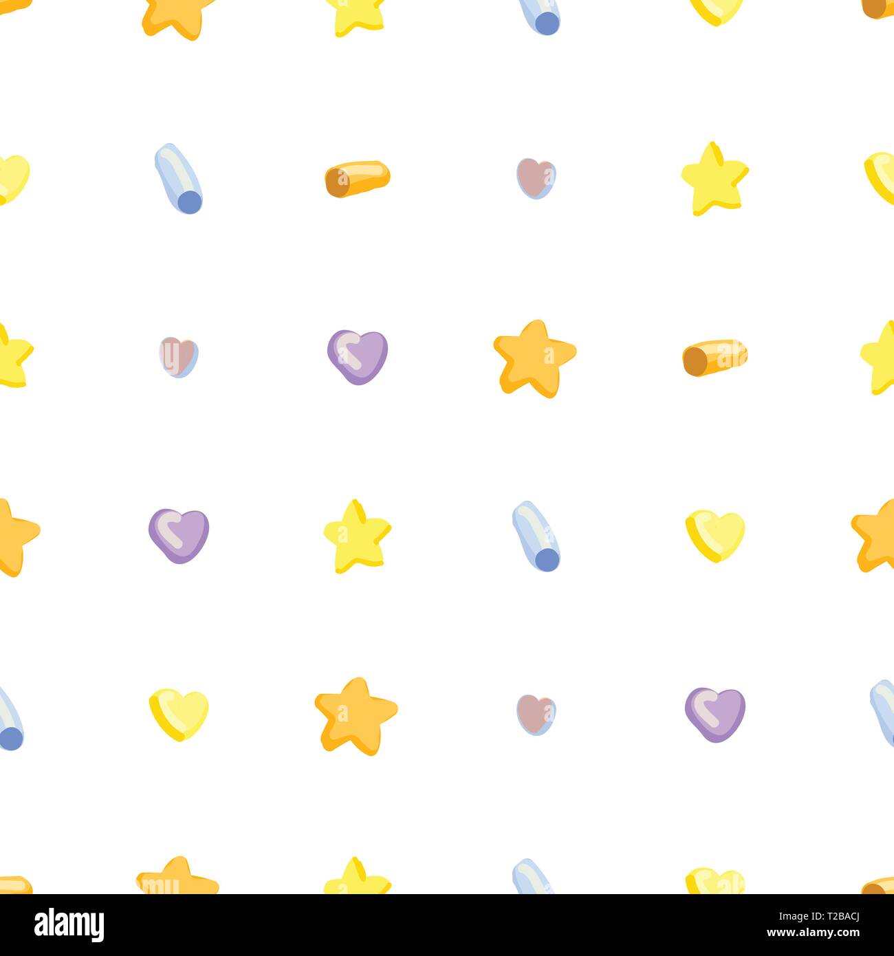 Simple pattern with hearts, stars and circles. Seamless vector. Stock Vector