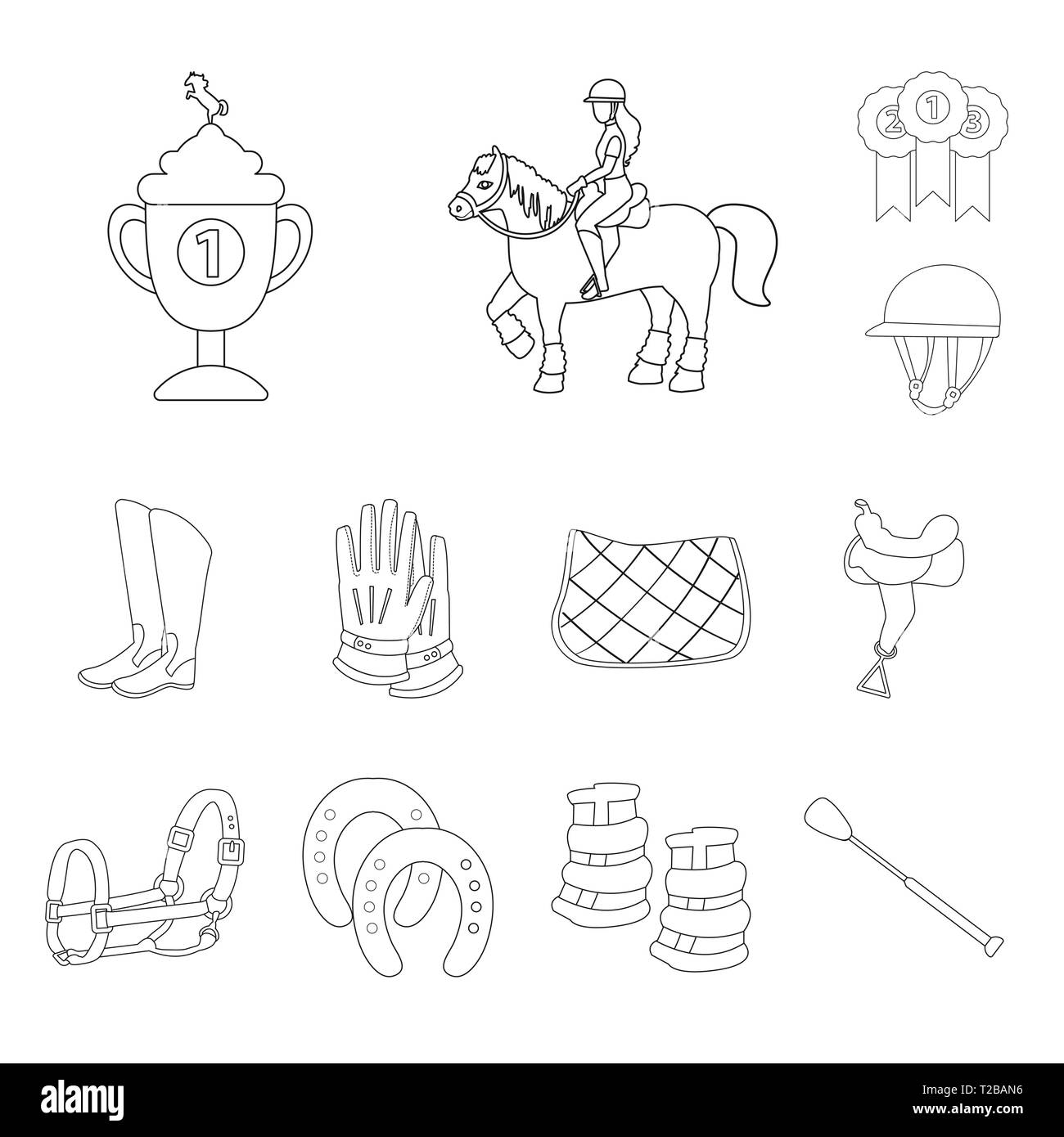 Isolated object of horseback and equestrian icon. Collection of ...
