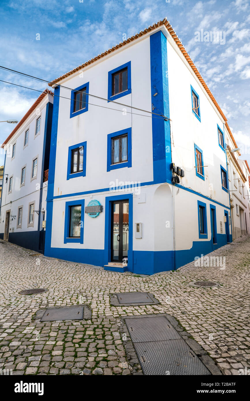 Typical portuguese house at Ericeira, Lisbon region in Portugal.  Ericeira is a civil parish and seaside resort/fishing community on the western coast Stock Photo