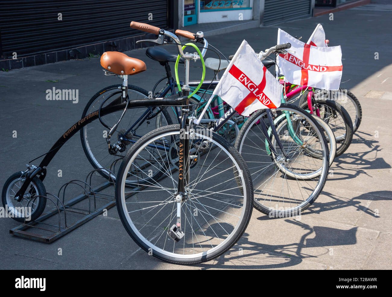 Bicycle stand, Hornchurch High Street, Hornchurch, London Borough of Havering, Greater London, England, United Kingdom Stock Photo