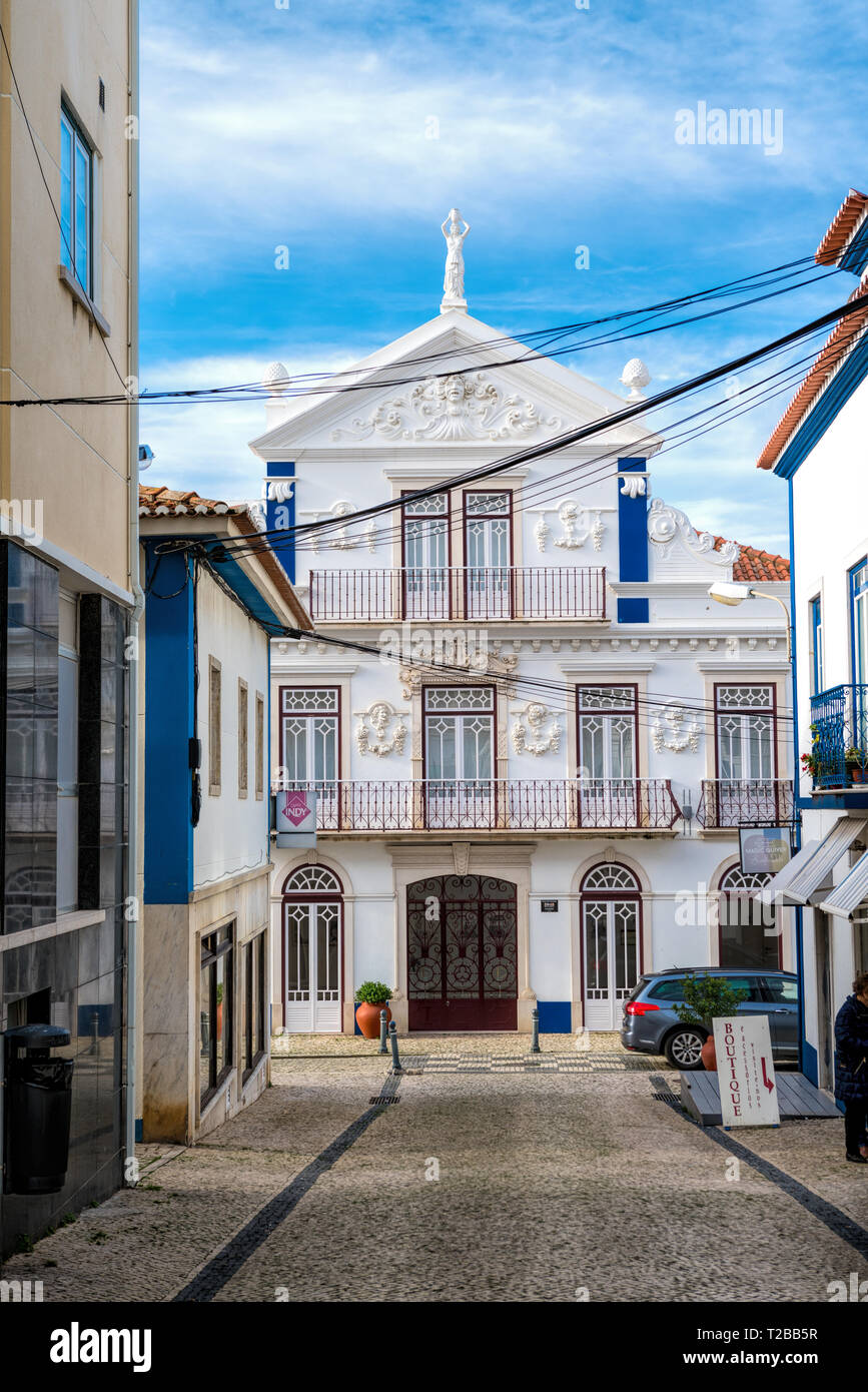 Typical portuguese house at Ericeira, Lisbon region in Portugal.  Ericeira is a civil parish and seaside resort/fishing community on the western coast Stock Photo