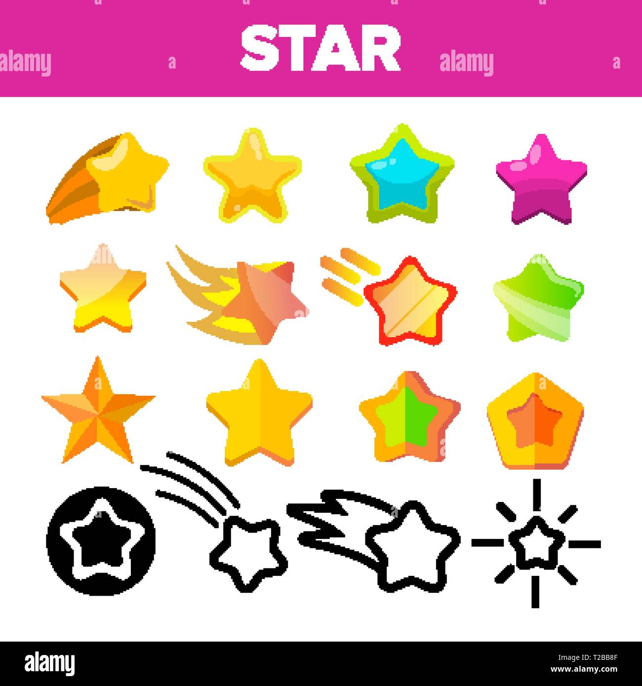 Star Icon Set Vector. Gold Bright Star Icons. Sky Cosmos Object. Rating ...