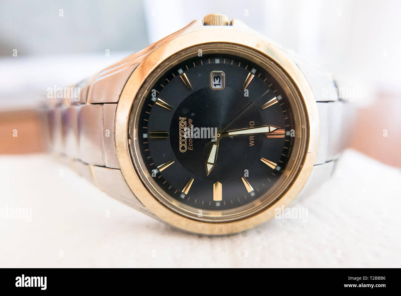 Face and hands of contemporary Citizen solarpowered wrist watch in UK Stock Photo Alamy