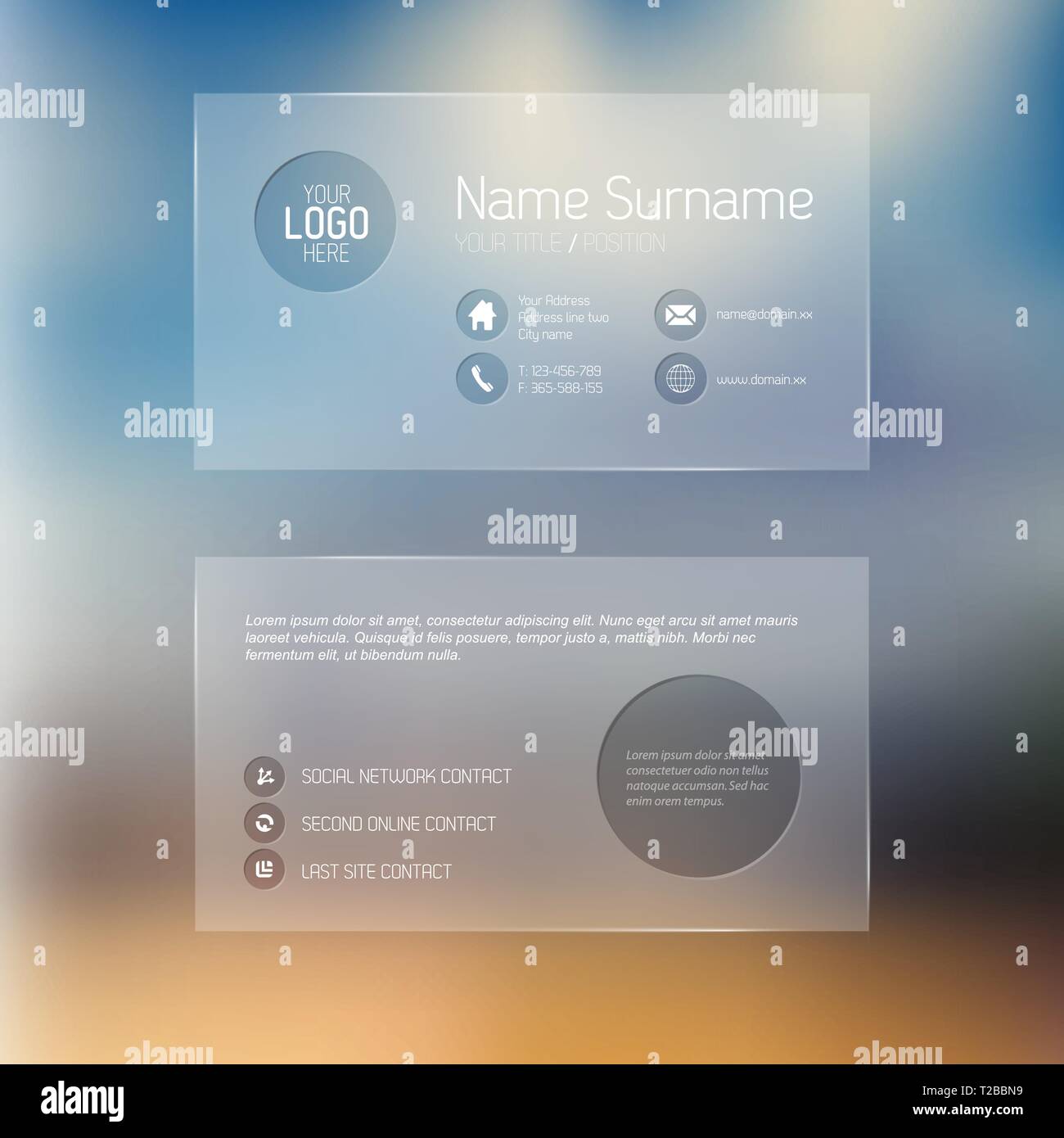 Modern simple transparent business card template with some placeholder