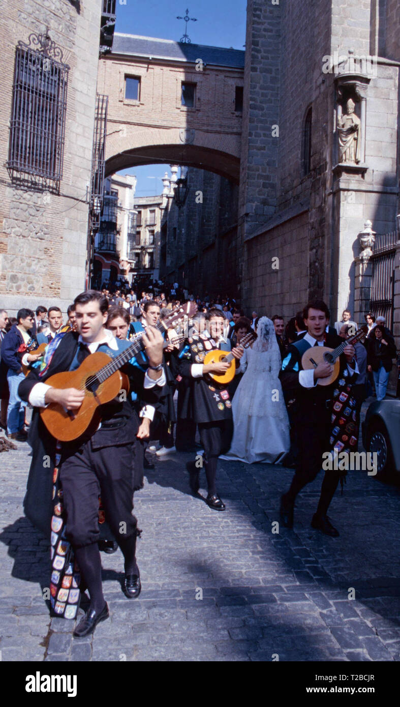 Troubadours leading a wedding procession,Toledo,Spain Stock Photo