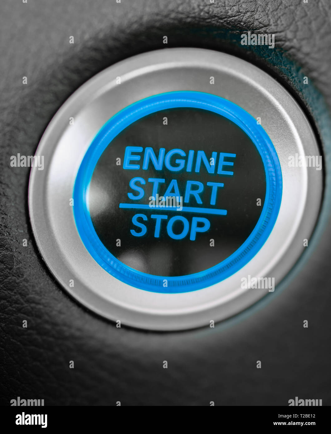start stop engine car blue button Stock Photo