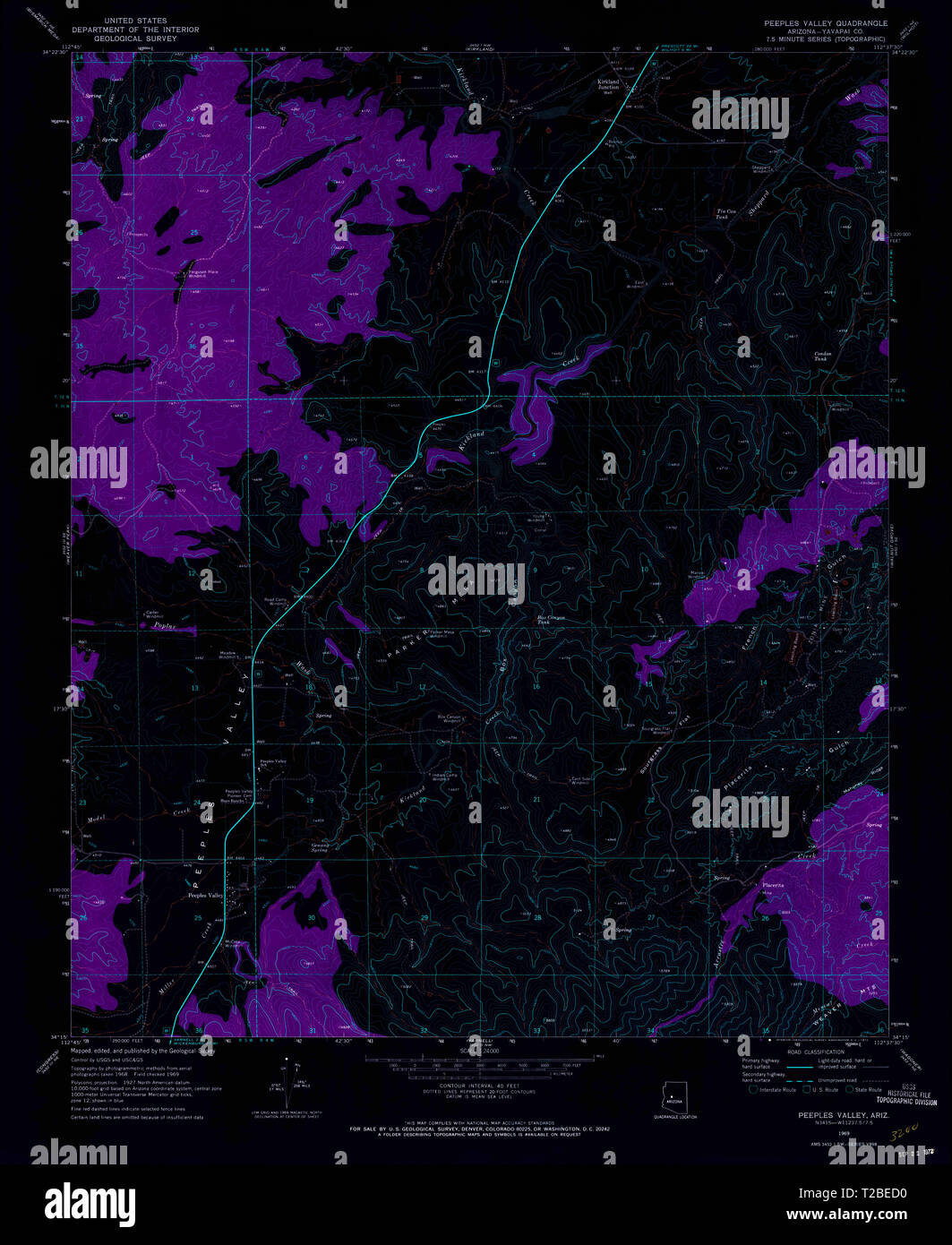 USGS TOPO Map Arizona AZ Peeples Valley 312823 1969 24000 Inverted