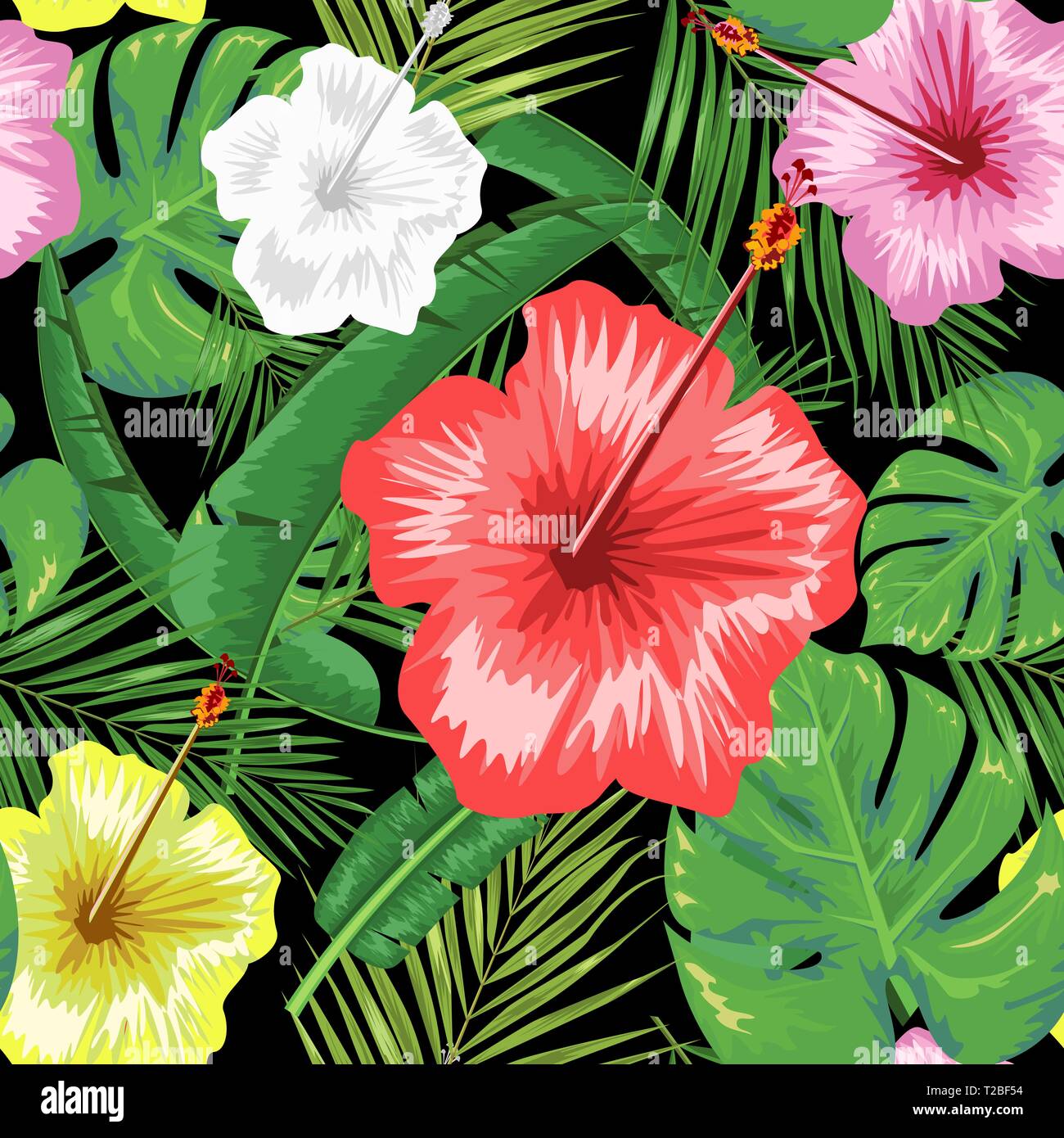 Exotic abstract vector jungle or tropical leaf and flower seamless ...