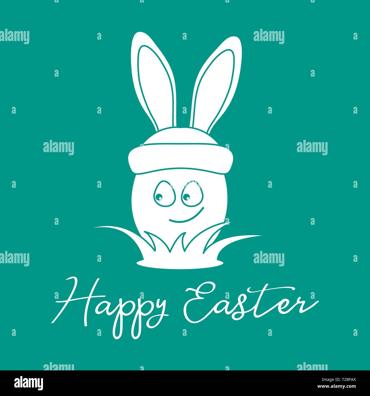 Vector illustration with Easter egg in hat with bunny ears in the grass ...
