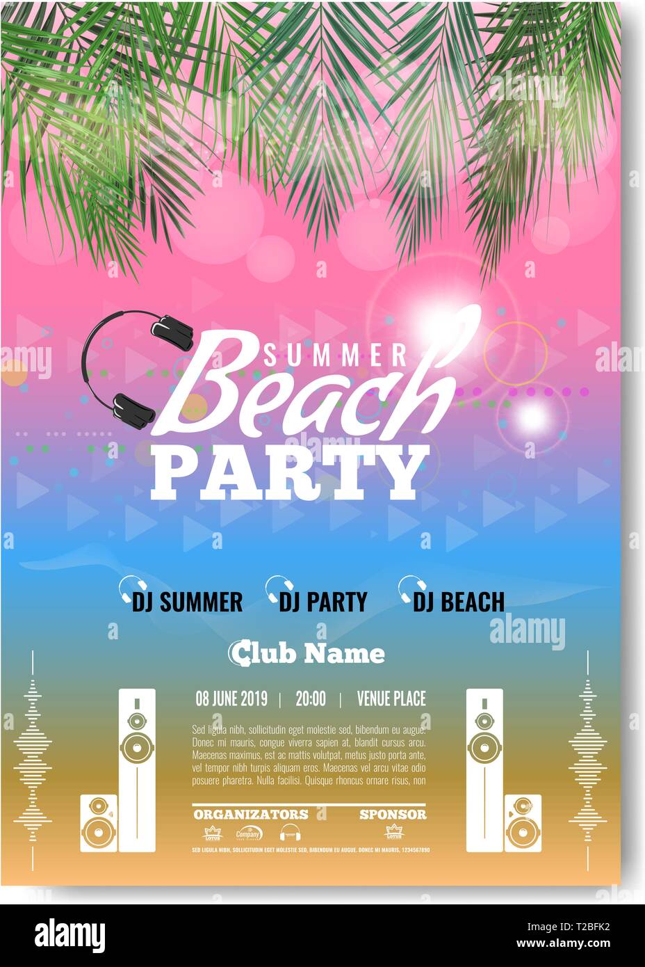 Exotic or tropic Summer DJ Party concert poster template layout design