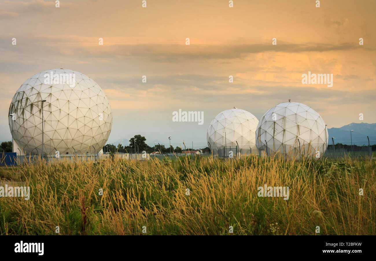 Former US Army Security Agency Radome Station (Hortensie III), Now it is a technology park. In Bad Aibling, Bavaria, Germany. Europe. Stock Photo