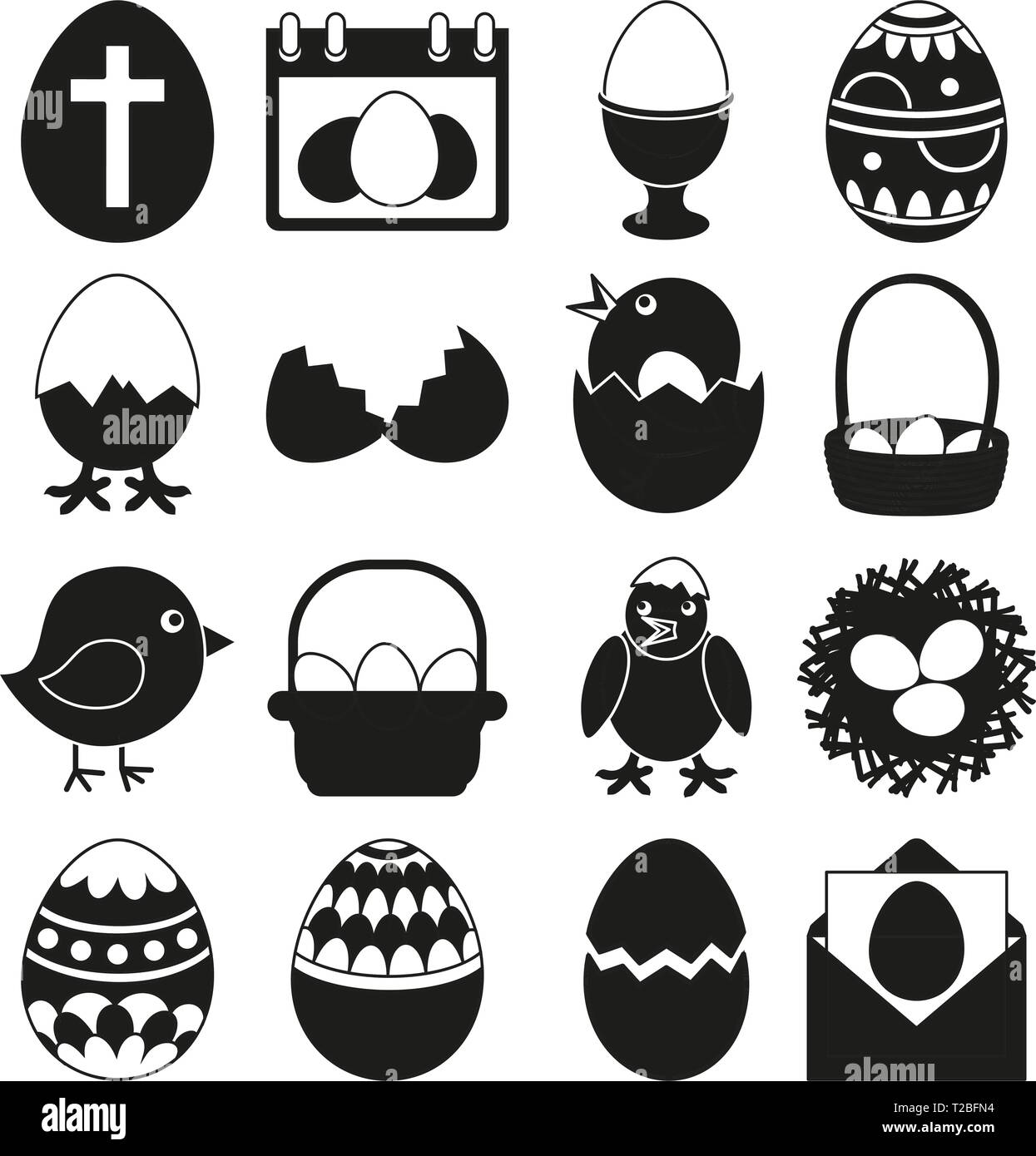 16 black and white easter elements set Stock Vector