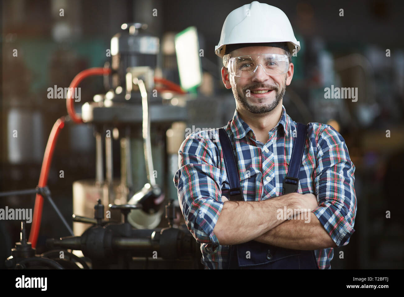 Worker Wearing Hardhat Stock Photo