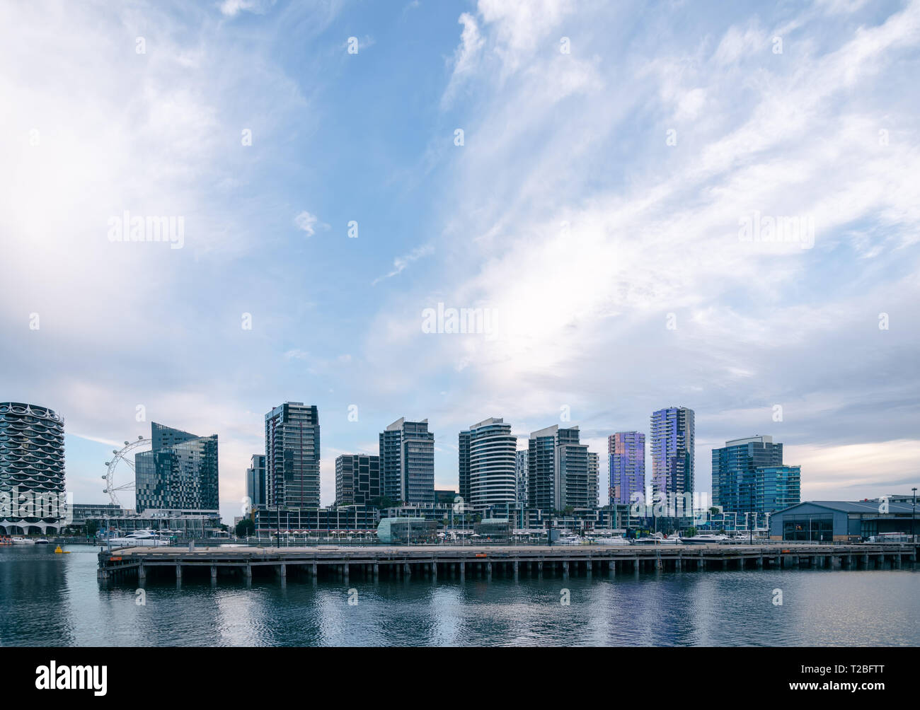 This photo was taken from the ferry from Portarlington to Melbourne run by Port Phillip Ferries. It give  different view of the Melbourne skyline. Stock Photo