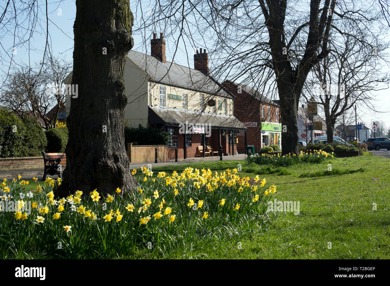 High Street in spring, Hillmorton, near Rugby, Warwickshire, UK Stock ...