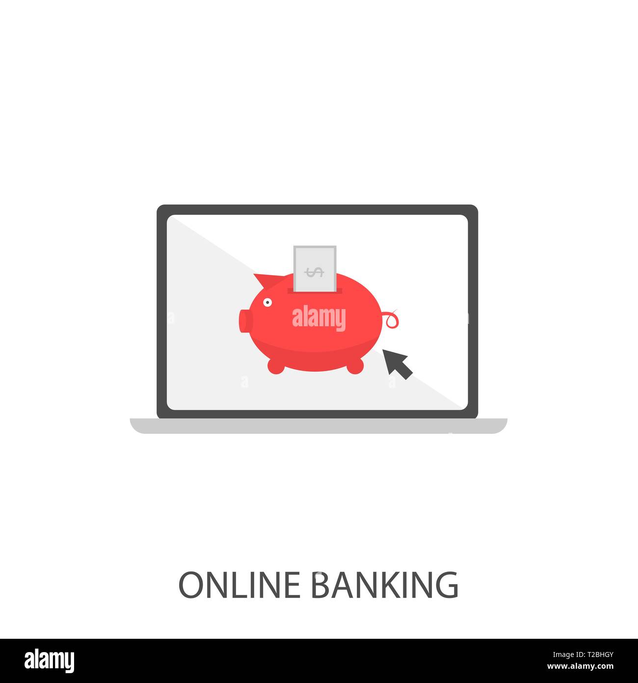 Online banking. Red piggybank with dollar banknote on the laptop screen