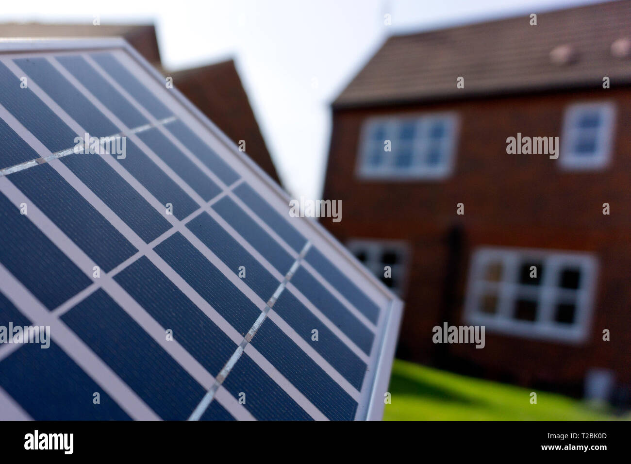 A solar panel is pictured powering a garden pond pump at a residential