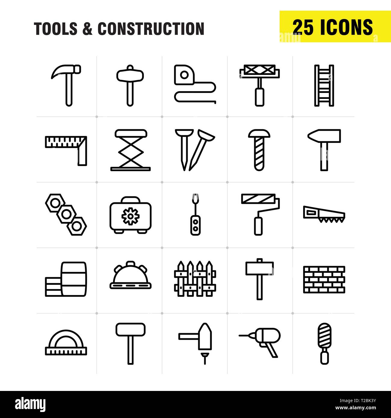 Tools And Construction Line Icon Pack For Designers And Developers ...