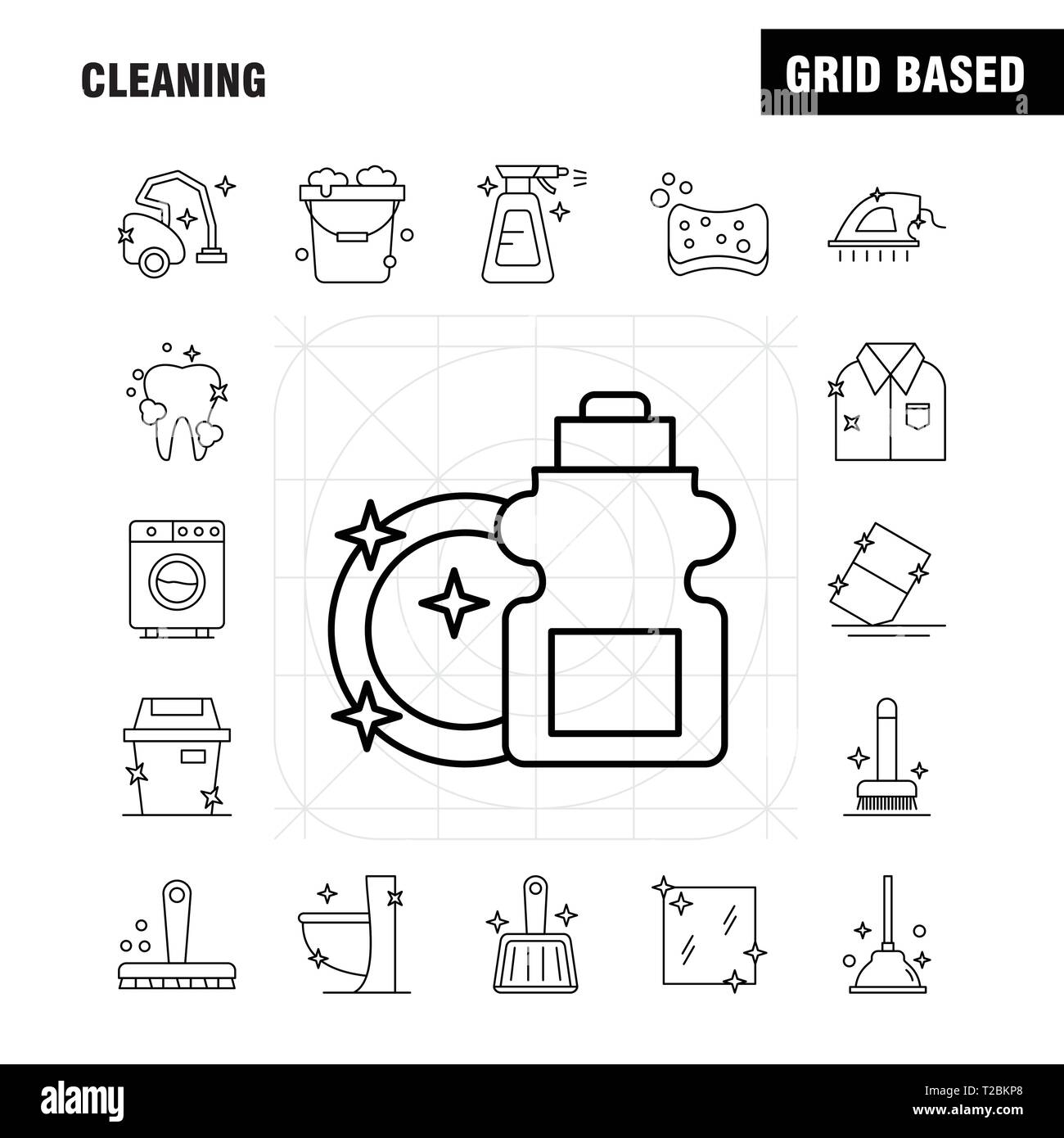 Cleaning Line Icons Set For Infographics, Mobile UX/UI Kit And Print