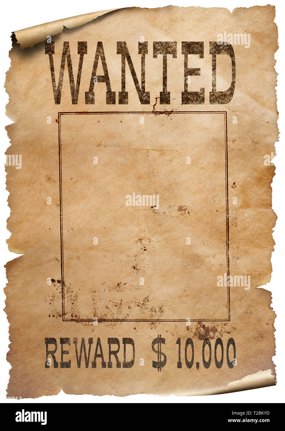 Wanted wild west poster isolated on white background Stock Photo