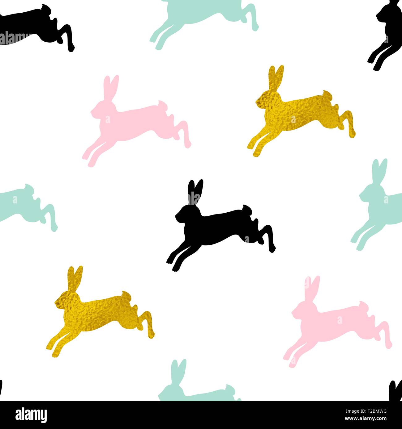 Easter seamless pattern with rabbits on a white background. Vector illustration. Stock Vector