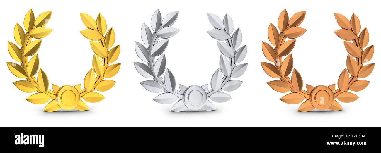 Three symbol winner gold, silver and bronze. 3d illustration Stock Photo