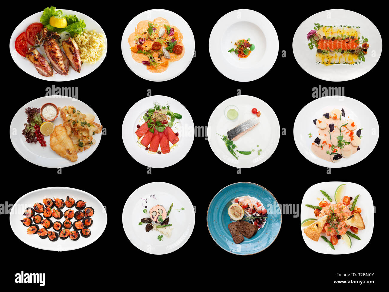 Set of various fish and seafood dishes, isolated Stock Photo Alamy
