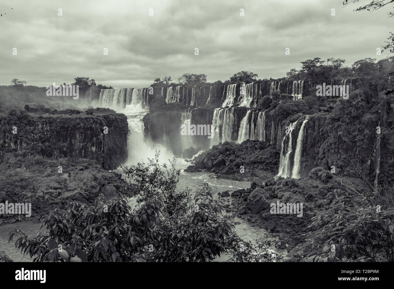Iguazú Falls are waterfalls of the Iguazu River on the border of the Argentine province of Misiones and the Brazilian state of Paraná. Stock Photo