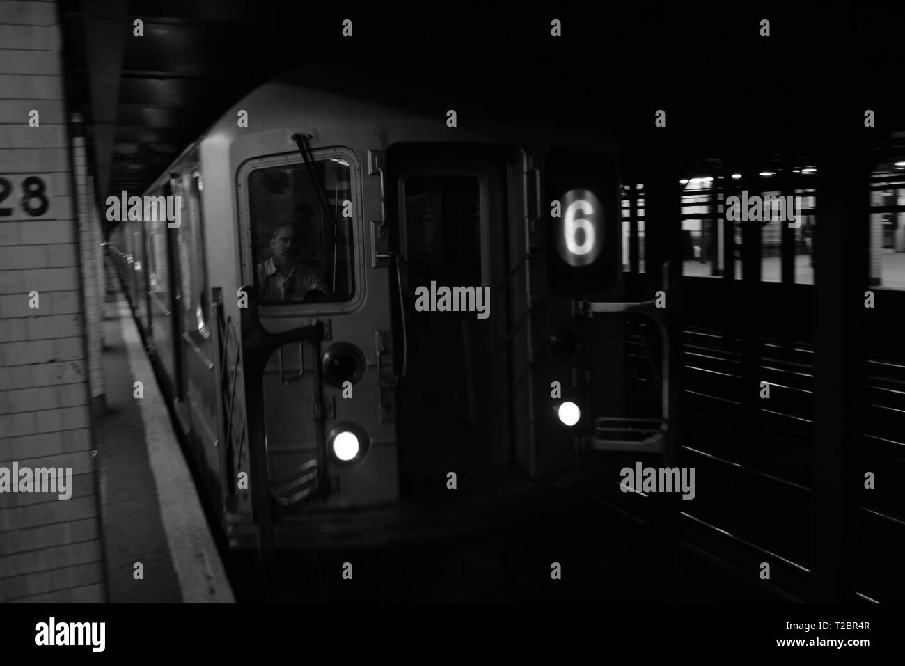 new york city subway - 28th street station 2018 black & white shot. Stock Photo