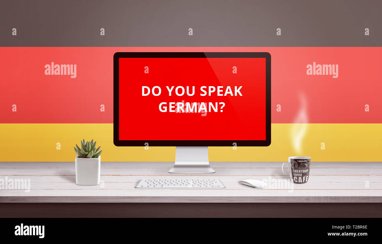 Concept of studying German language wih question Do you speak German on computer display. Stock Photo