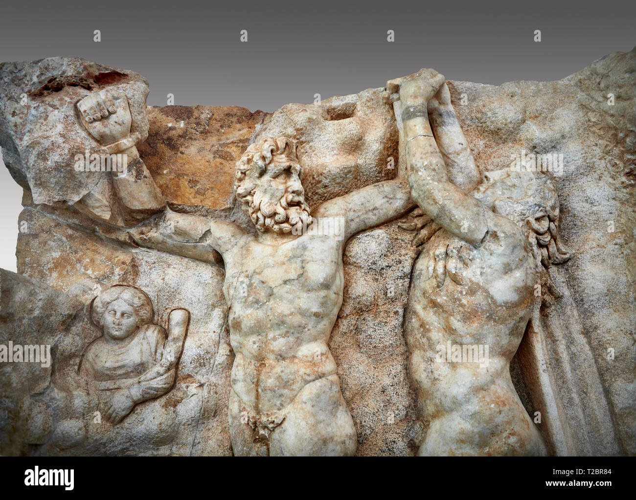 Close up of a Roman Sebasteion relief sculpture of Zeus and Prometheus ...